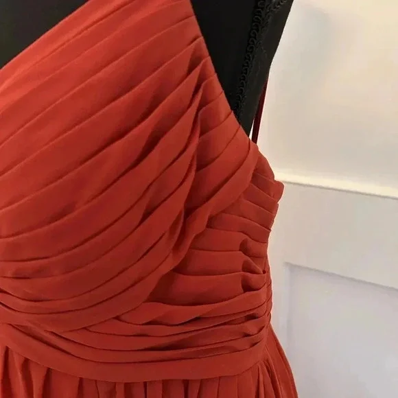 Azazie Paprika Aline Pleated Chiffon Dress in Size A16 - Picture 7 of 11